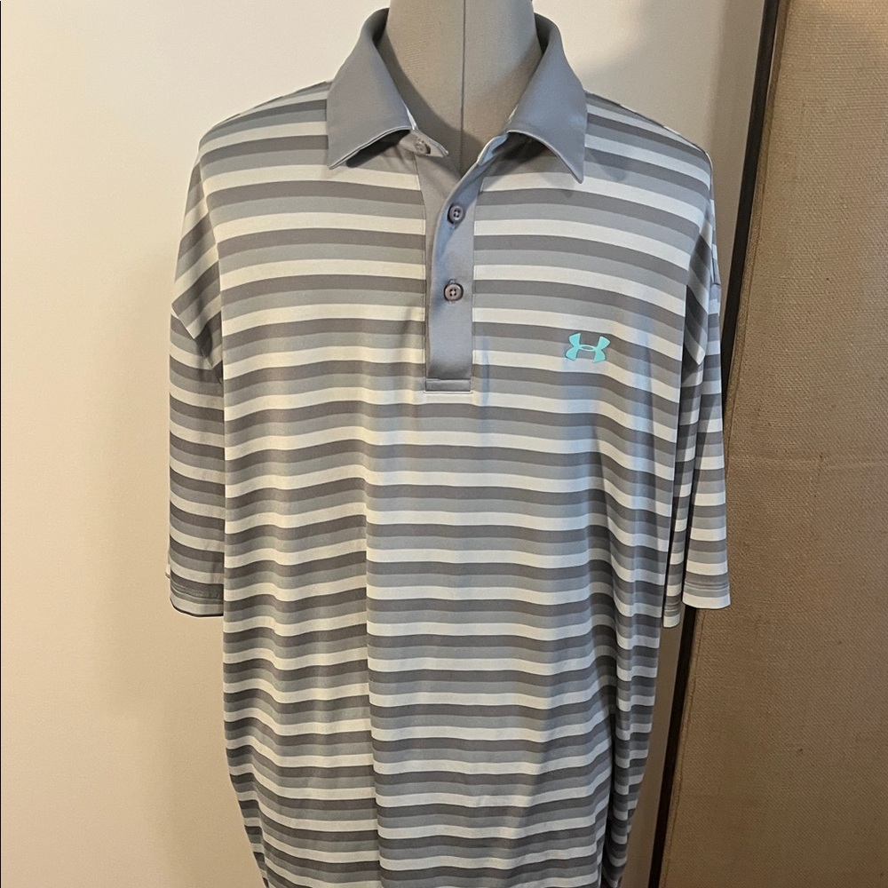Under Armour Men's Polo Shirt in Gray and White Stripes